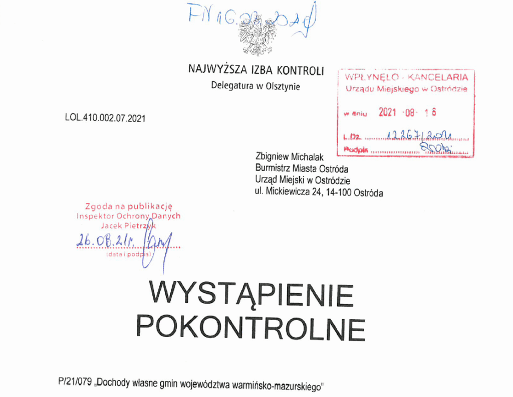 Urząd Miejski Ostróda: kontrola NIK pretekstem aby podnieść podatek?